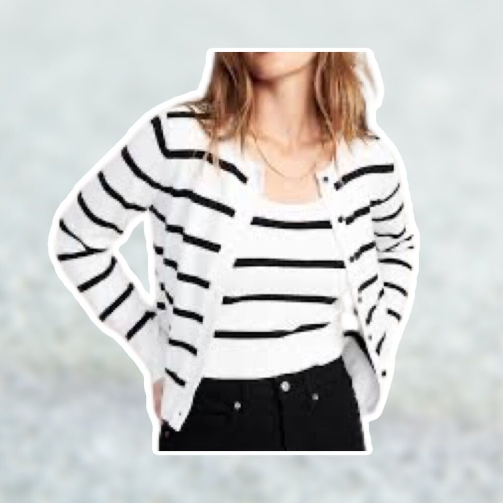 Old Navy White and Navy Button-Up Sweater